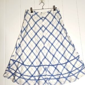 Vintage A-Line Midi Blue Gingham Plaid Cotton  Cottagecore Flowy Midi  Skirt